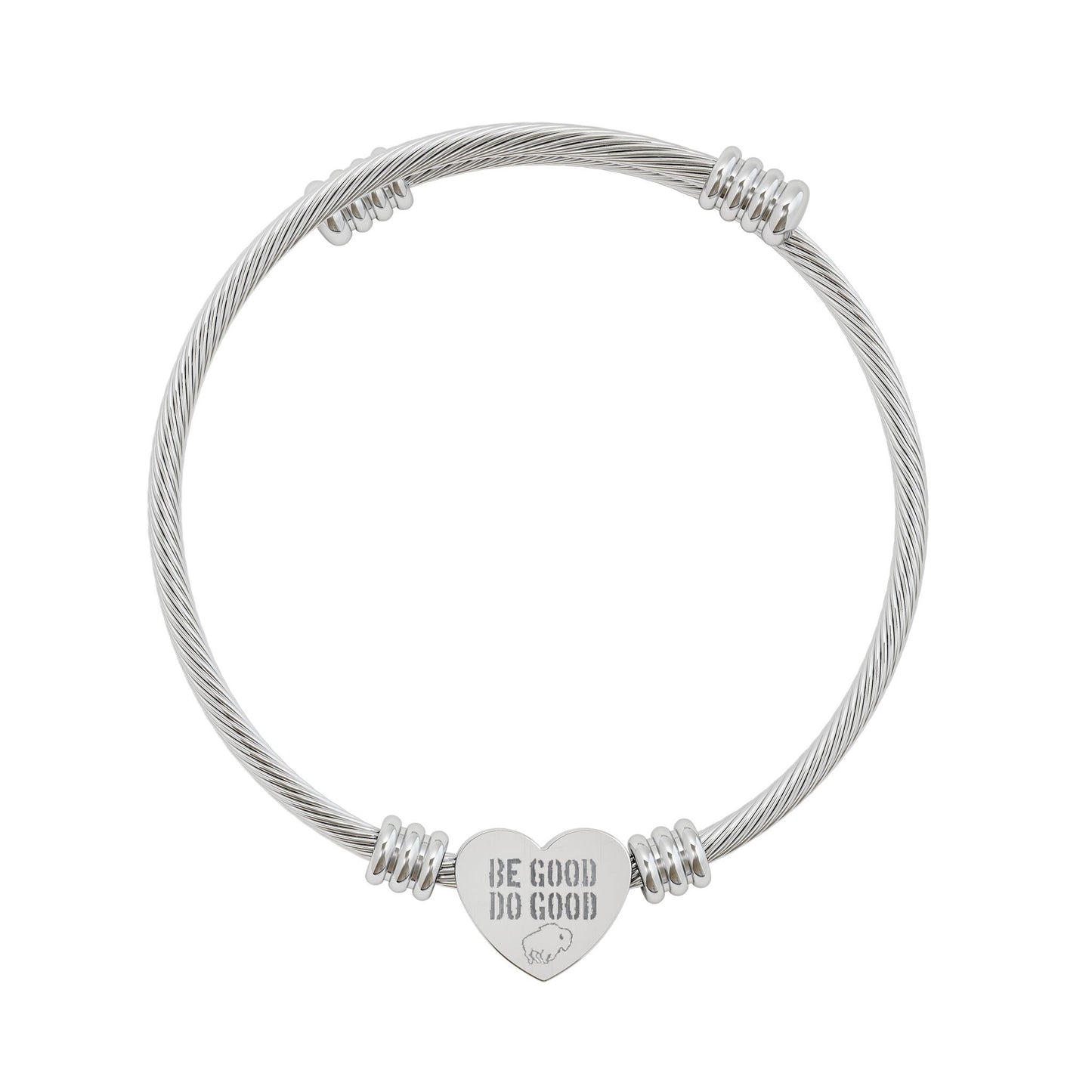 "Be Good" Laser-Engraved Heart Cuff Bracelet