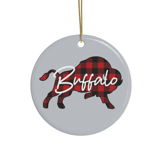 "Buffalo Plaid" Gray Ceramic Ornament