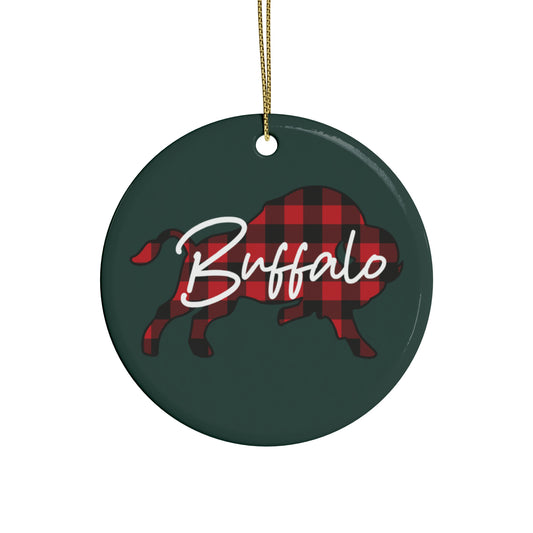 "Buffalo Plaid" Green Ceramic Ornament