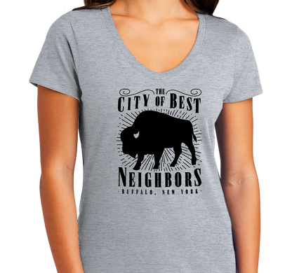 Ladies V-Neck, Heather Gray (90% cotton, 10% polyester)