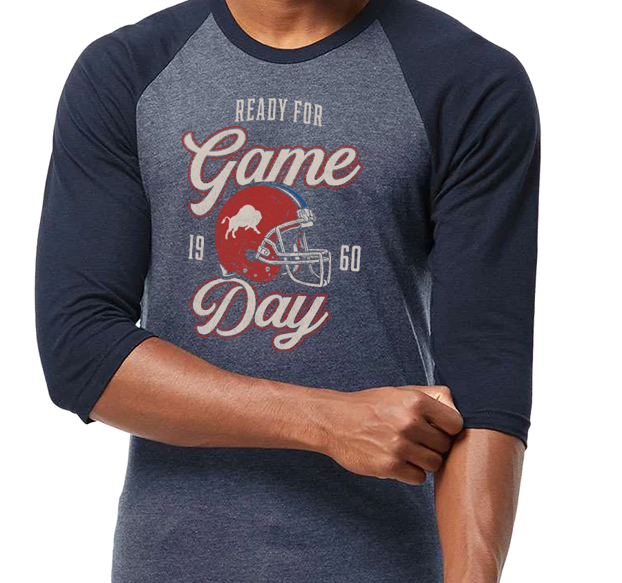 Unisex Raglan 3/4 Sleeve, Heather Denim/Navy (100% cotton)
