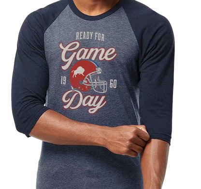 Unisex Raglan 3/4 Sleeve, Heather Denim/Navy (100% cotton)
