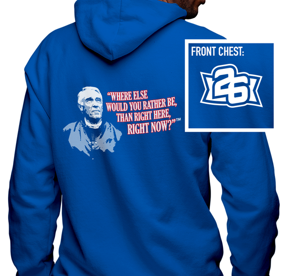 Special Edition: "Where Else Would You Rather Be Than Right Here, Right Now?"™ Zip-Up Hoody, Unisex, Royal Blue (50% cotton, 50% polyester)