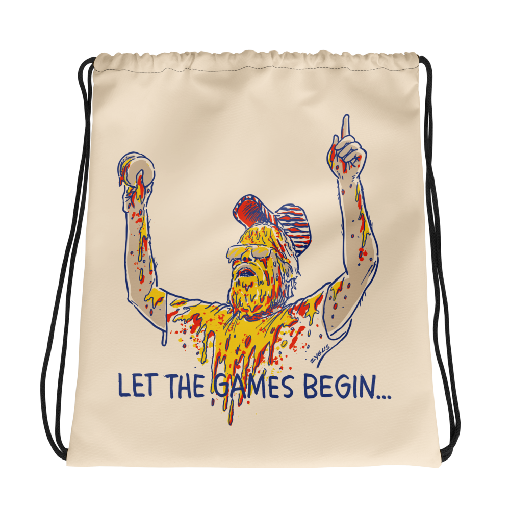 Volume 19, Shirt 18: "Let the Games Begin" Drawstring Bag