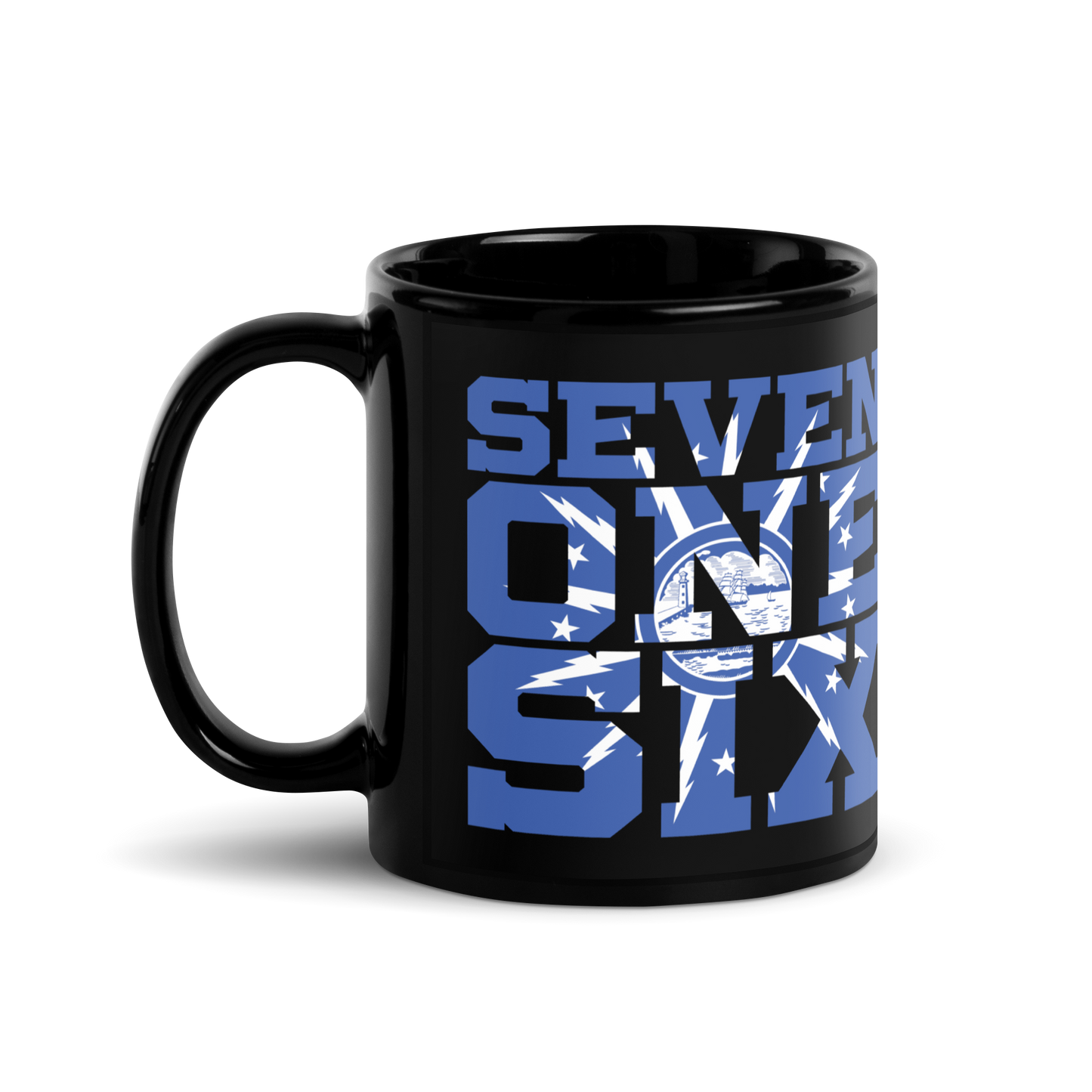 "Seven One Six" Black Glossy Mug