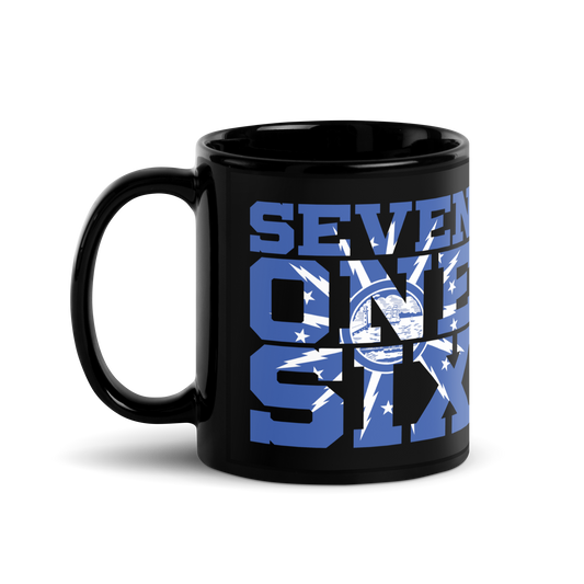 "Seven One Six" Black Glossy Mug