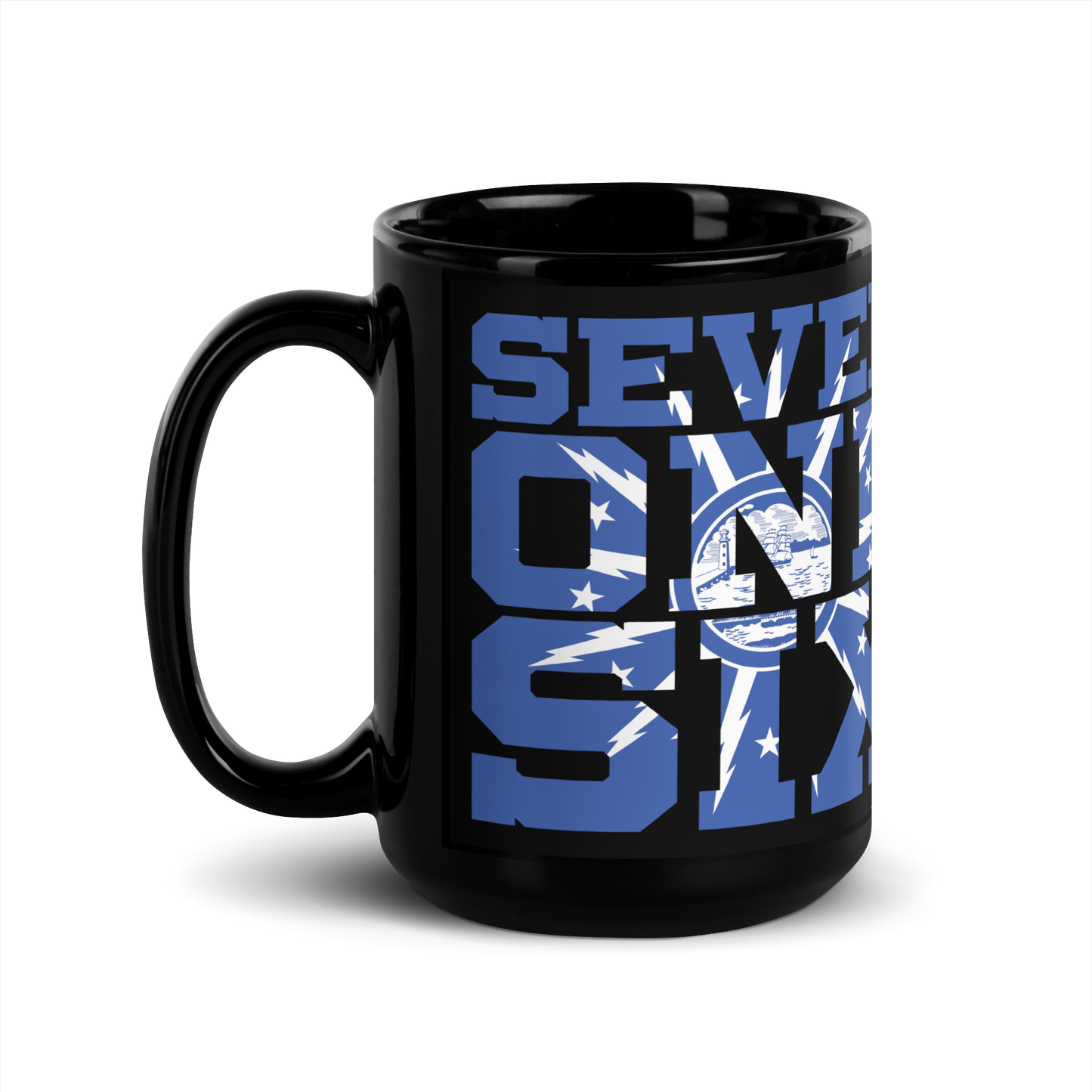 "Seven One Six" Black Glossy Mug