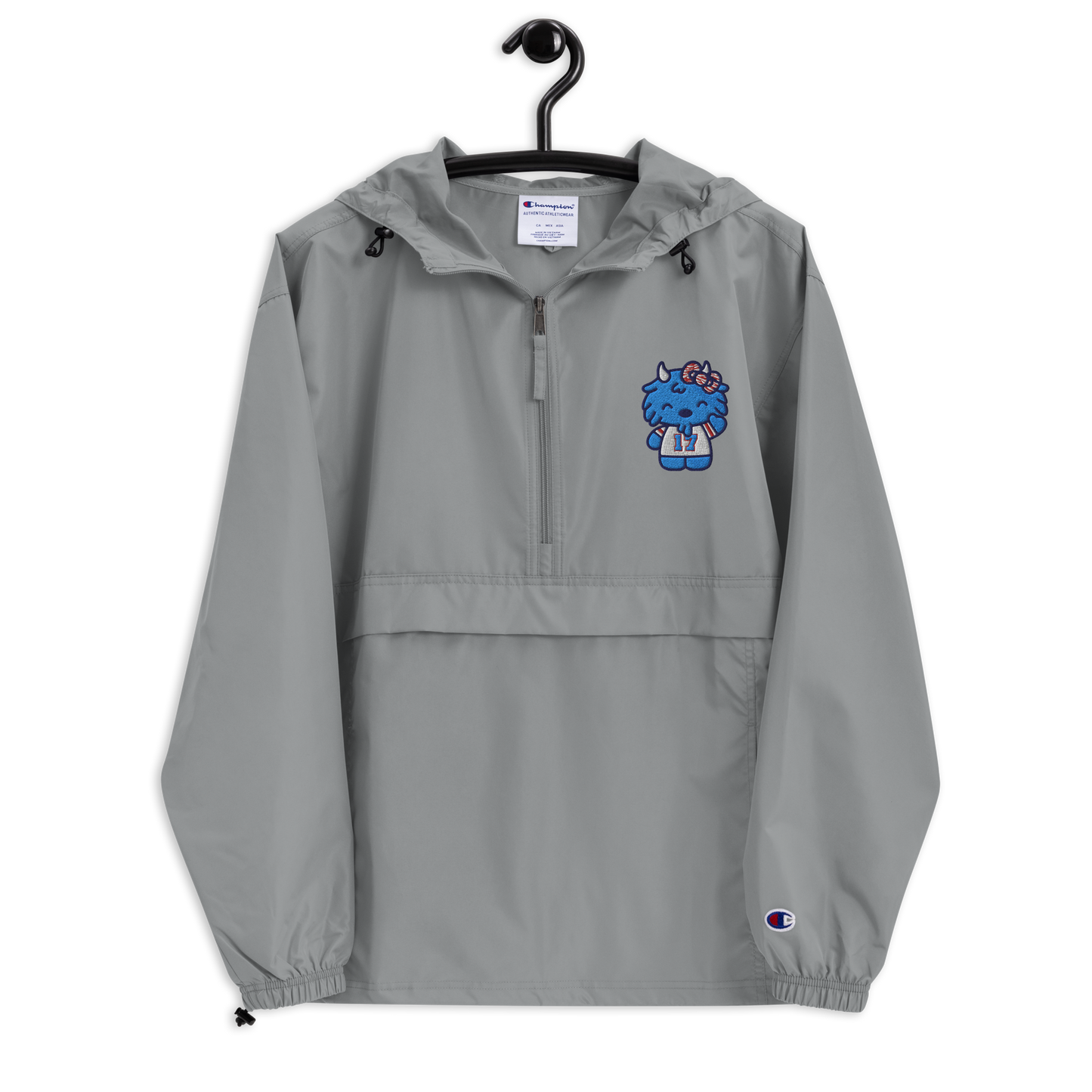 "Hello Buffalo" Embroidered Champion Packable Jacket (Gray)