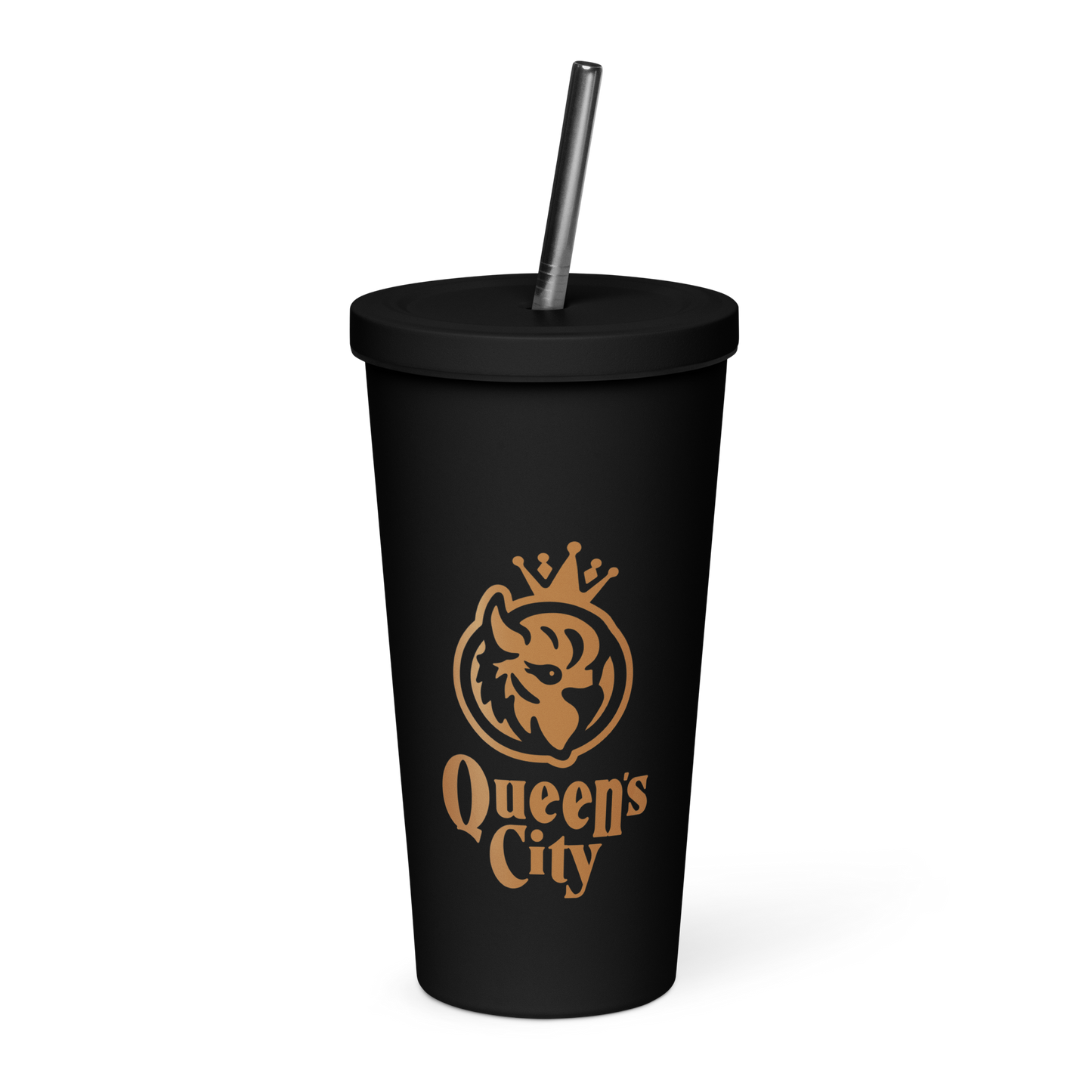 QUEEN'S CITY Logo Insulated Tumbler with Straw (Black)