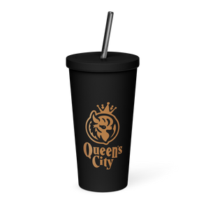 QUEEN'S CITY Logo Insulated Tumbler with Straw (Black)