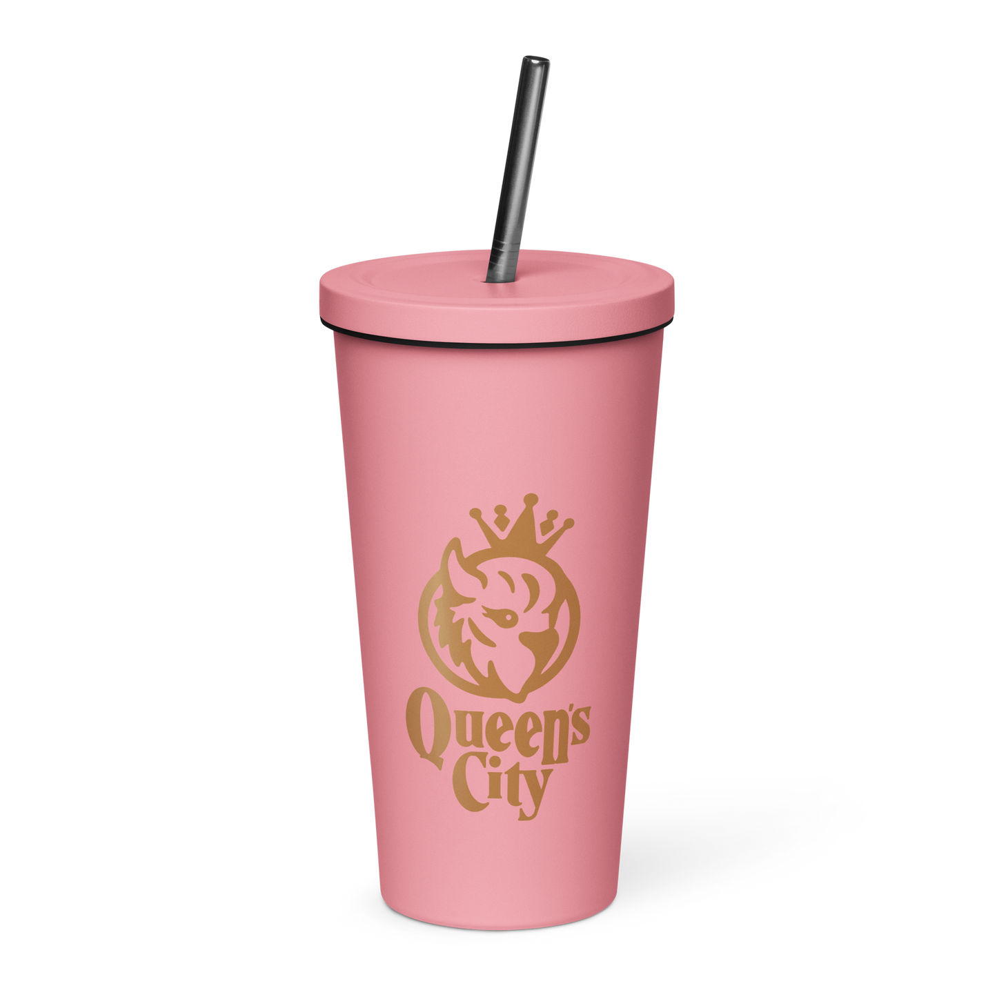 QUEEN'S CITY Logo Insulated Tumbler with Straw (Pink)