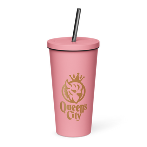 QUEEN'S CITY Logo Insulated Tumbler with Straw (Pink)