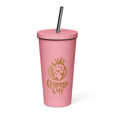 QUEEN'S CITY Logo Insulated Tumbler with Straw (Pink)