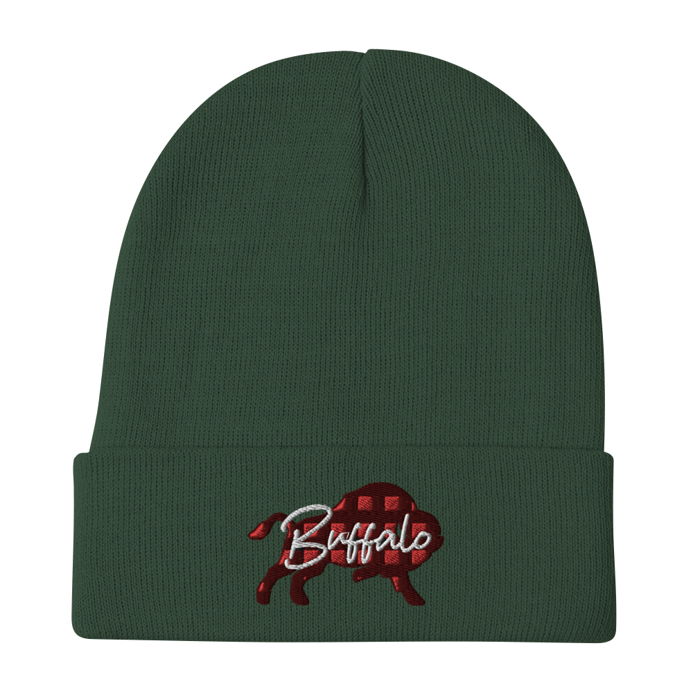 "Buffalo Plaid" Embroidered Beanie