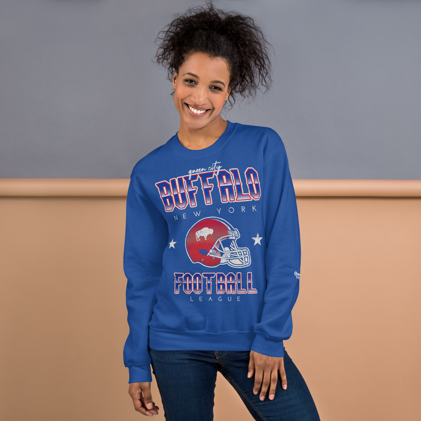 QUEEN'S CITY Vintage Buffalo Football Crewneck Sweatshirt