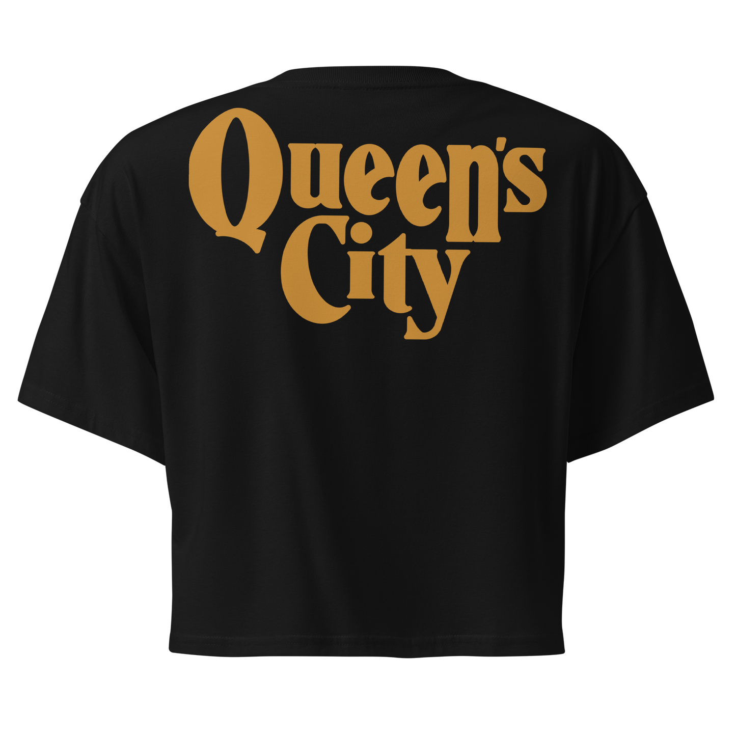 QUEEN'S CITY Logo Women’s Embroidered Crop Top (Black with Gold)