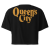 QUEEN'S CITY Logo Women’s Embroidered Crop Top (Black with Gold)