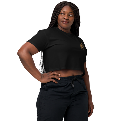 QUEEN'S CITY Logo Women’s Embroidered Crop Top (Black with Gold)