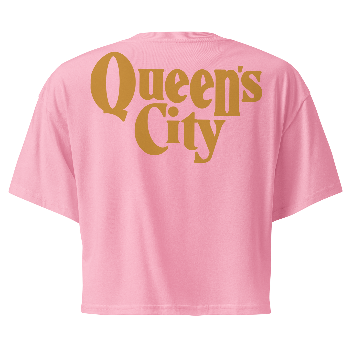 QUEEN'S CITY Logo Women’s Embroidered Crop Top (Pink with Gold)