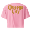 QUEEN'S CITY Logo Women’s Embroidered Crop Top (Pink with Gold)