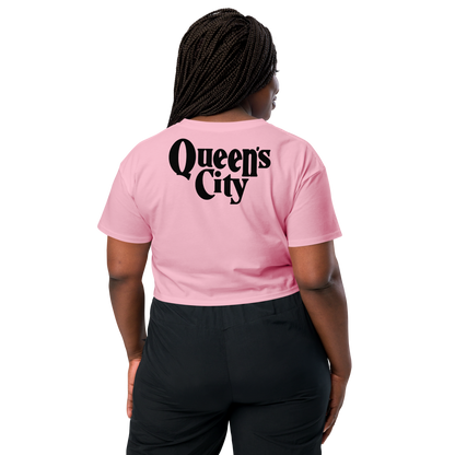 QUEEN'S CITY Logo Women’s Embroidered Crop Top (Pink with Black)