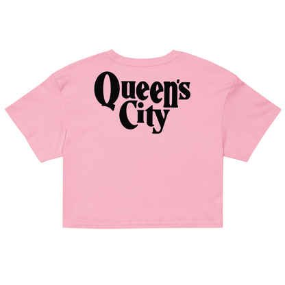 QUEEN'S CITY Logo Women’s Embroidered Crop Top (Pink with Black)