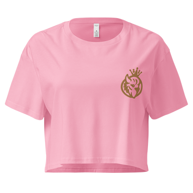 QUEEN'S CITY Logo Women’s Embroidered Crop Top (Pink with Gold)