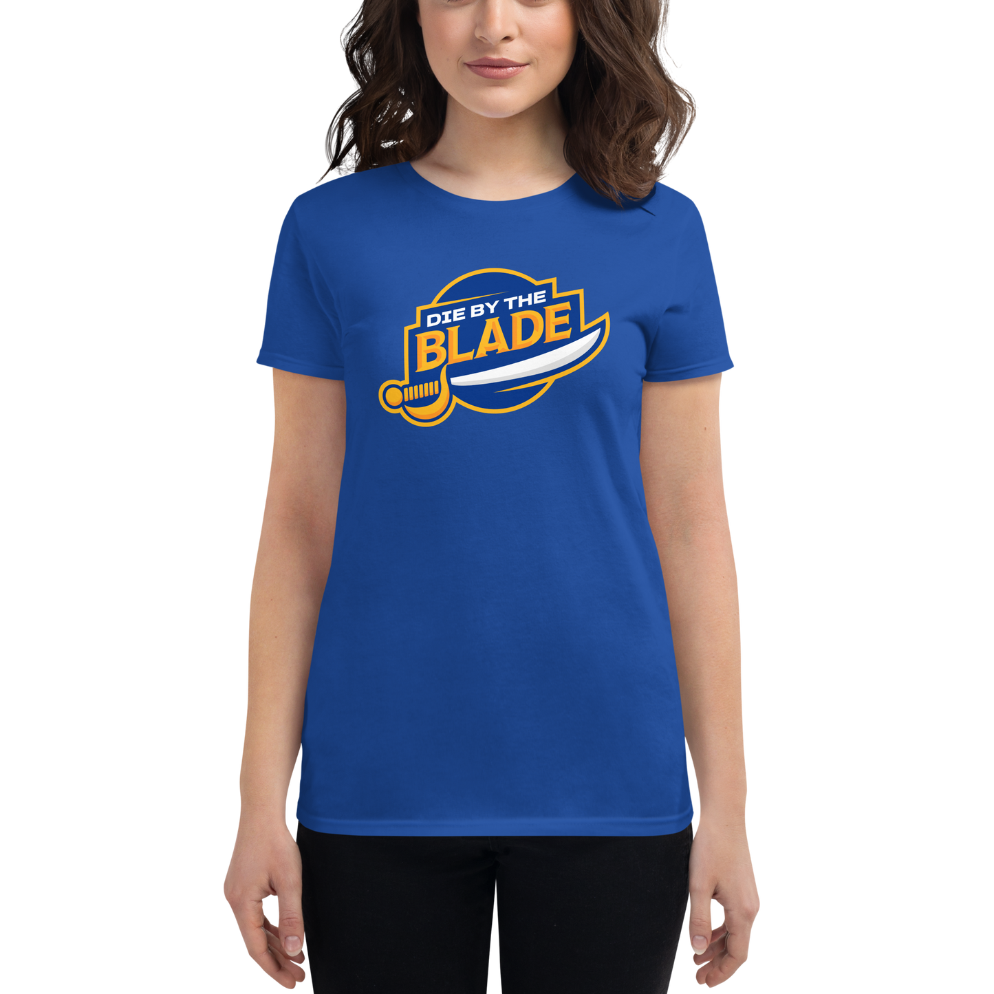 Die By the Blade - Ladies logo tee (Blue and Gold)