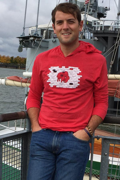 Unisex lightweight hoody, Vintage Red (50% cotton, 25% polyester, 25% rayon) Modeled by Luke Russert