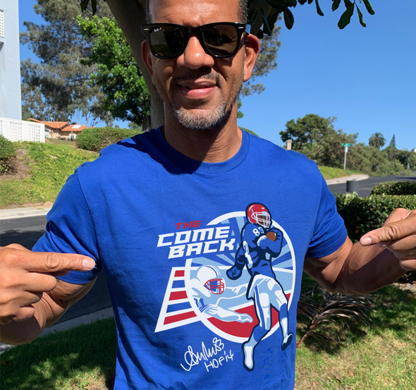 Unisex T-Shirt, Royal (100% cotton) Modeled by Andre Reed