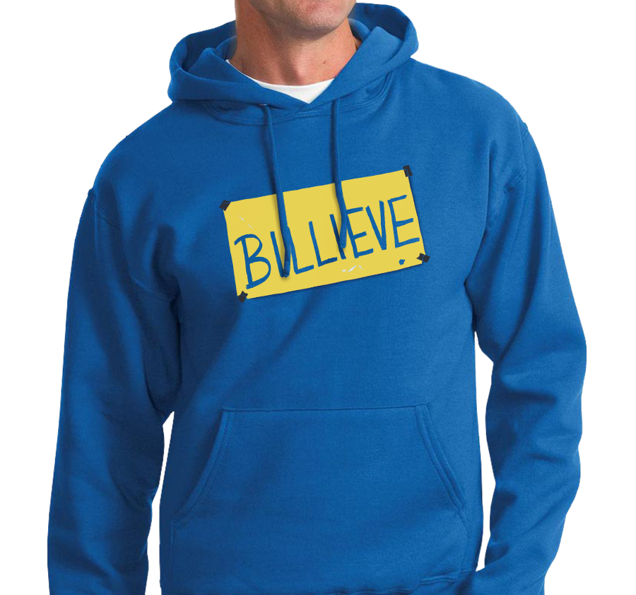 Sweatshirt Hoody, Yellow print on Royal (50% cotton, 50% polyester)