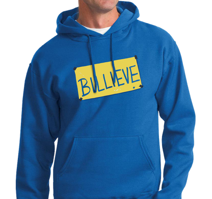 Sweatshirt Hoody, Yellow print on Royal (50% cotton, 50% polyester)