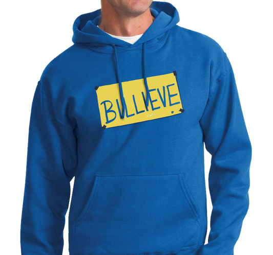 Sweatshirt Hoody, Yellow print on Royal (50% cotton, 50% polyester)