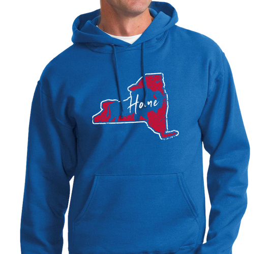 Sweatshirt Hoody, Red on Royal (50% cotton, 50% polyester)