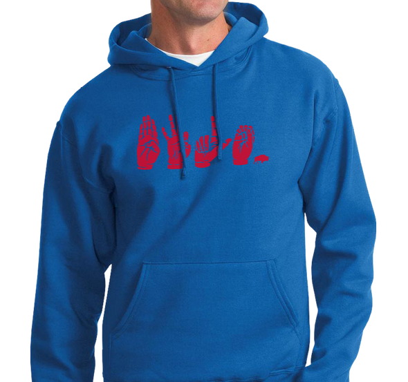 Unisex Hoody, Red on Royal (50% cotton, 50% polyester)