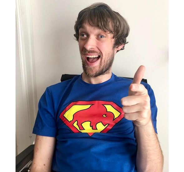 Unisex T-Shirt, Royal (modeled by Zach Anner)