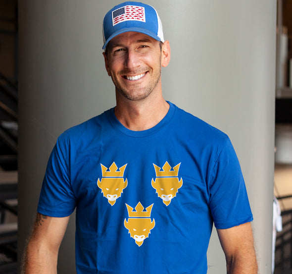 Unisex T-Shirt, Royal (100% cotton) Modeled by Clay Moden, WYRK