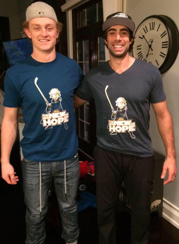 Unisex and v-neck tees (100% cotton) Modeled by Jack Eichel and Matt Moulson