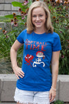 Ladies T-Shirt, Heather Royal (60% cotton, 40% polyester) Modeled by Erica Brecher