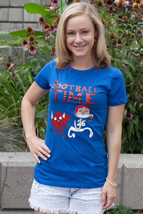 Ladies T-Shirt, Heather Royal (60% cotton, 40% polyester) Modeled by Erica Brecher