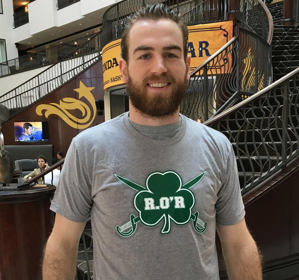 Unisex T-Shirt, Dark Heather Gray (60% cotton, 40% polyester) Modeled by Ryan O'Reilly