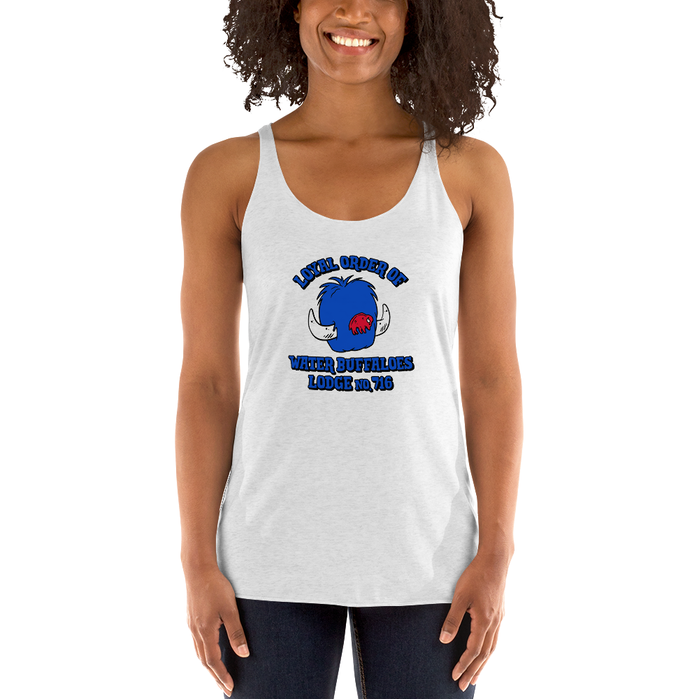 Ladies Racerback Tank, Heather White (50% polyester, 25% cotton, 25% rayon)